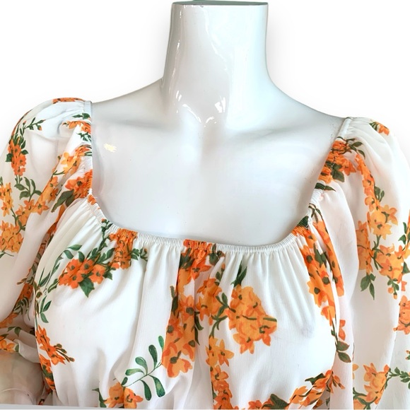 EXLURA OFF SHOULDER FLORAL LANTERN SLEEVE MINI DRESS. WOMEN’S SIZE MEDIU… - Picture 7 of 12